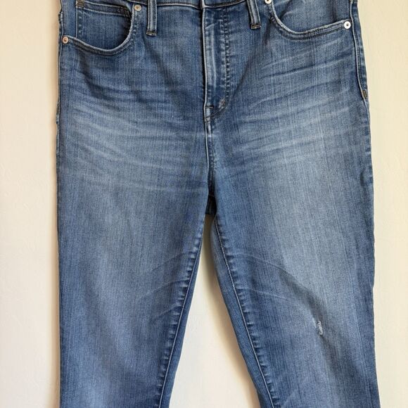 Madewell 10" High Rise Skinny Jeans Tulip Hem Light Blue Distressed Denim Sz 30 - Picture 4 of 10